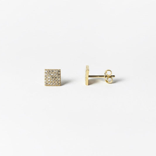 14 Ayar Parlak Sarı Kare Küpe Çift (7 mm)