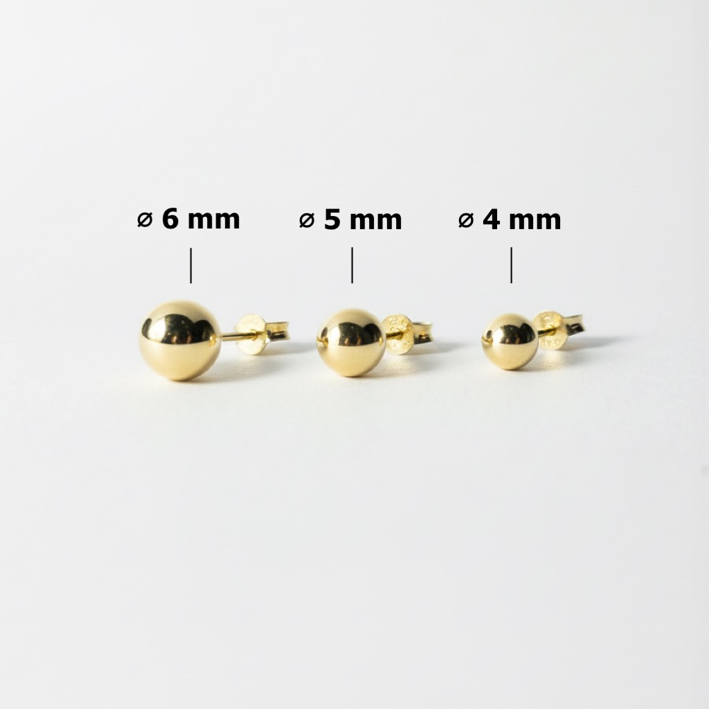 14 Ayar Parlak Altın Top Küpe Çift