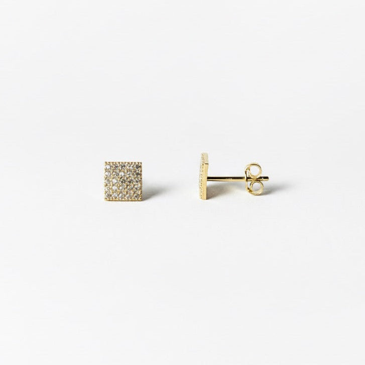 14 Ayar Parlak Sarı Kare Küpe Çift (7 mm)